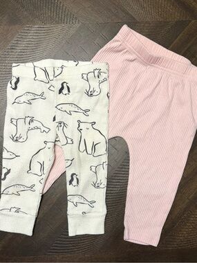 Carter's Pink Ribbed Pants & White Polar Animal Print Leggings Set